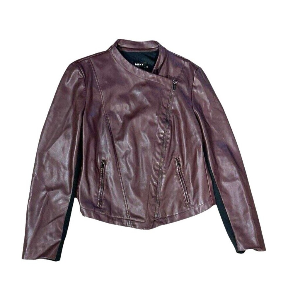 DKNY Moto jacket purple cross zip size L faux leather whimsygoth punk